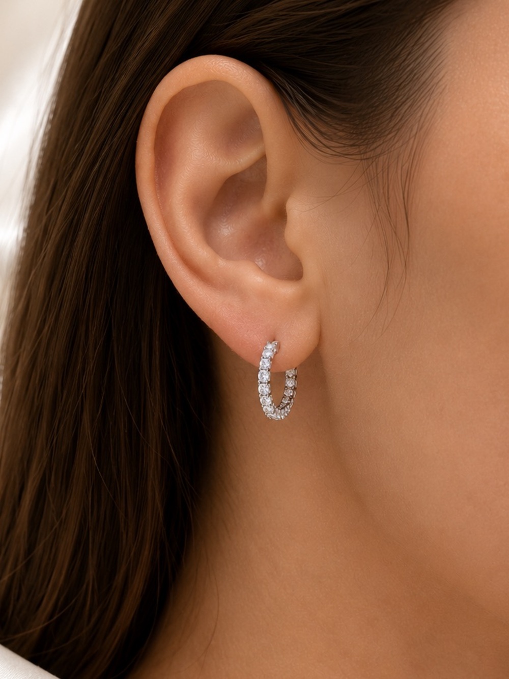 diamond hoop earrings - Picture 3 of 4